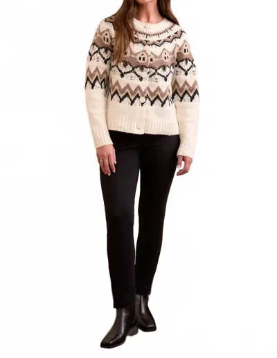 Tribal Fair Isle Button Front Sweater Cardigan In Moonstone In White