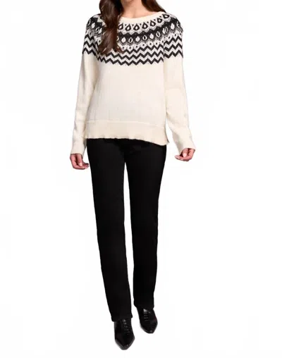 TRIBAL FAIR ISLE SOFT BEADED SCOOP NECK SWEATER IN CREAM