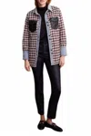 Tribal Fancy Shacket In Denim & Scarlet In Multi