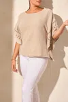 Tribal Fancy Trim Kaftan Blouse In Nude Olive In Neutral
