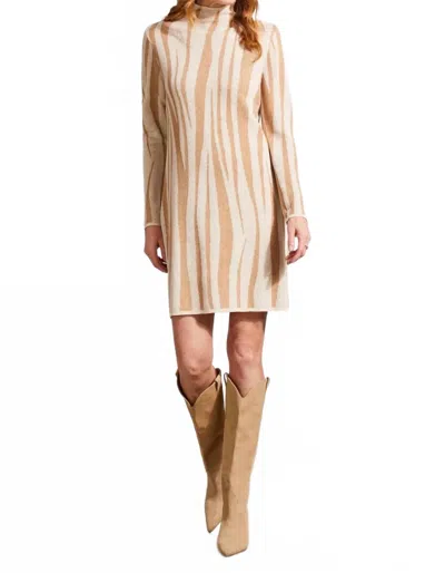 Tribal Fannie Funnel Neck Jacquard Mini Sweater Dress In Beige In Multi