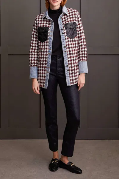 Tribal Fantasia Fancy Denim And Faux Leather Shacket In Scarlet In Brown