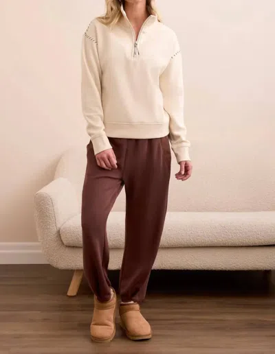 Tribal Farren French Terry Stitch-accent Zip Funnel Neck Sweater In Moonstone In Neutral