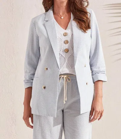 Tribal Faux Double Breasted Seersucker Blazer In Zen Blue In Multi