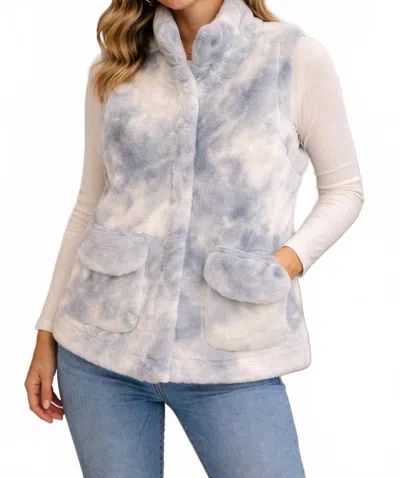 Tribal Faux Fur Vest In Celestial Blue In White
