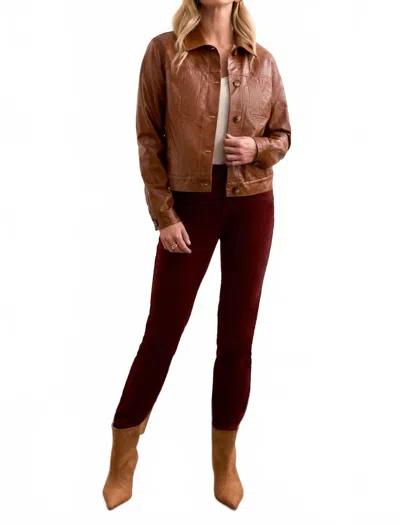 Tribal Faux Leather Button-front Collar-accent Jacket In Gingerspice In Brown