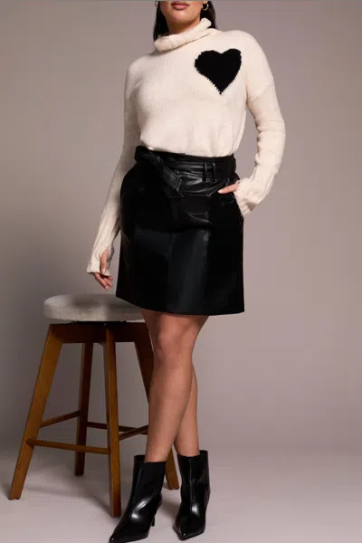 Tribal Faux Leather Lined Skirt In Black