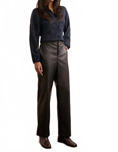 Tribal Faux Leather Straight Leg Trousers In Black In Blue