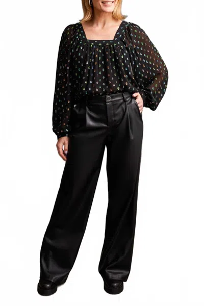 Tribal Faux Leather Wide Leg Pant In Black