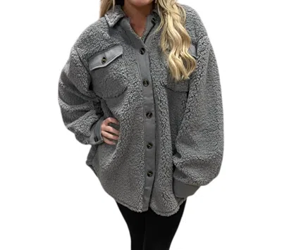 Tribal Faux Sherpa Shacket In Milley Grey In Multi