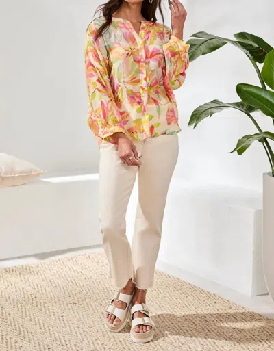 Tribal Felora Flowy Dolman Sleeve Blouse With Self-covering Buttons In Rosesilk In Multi