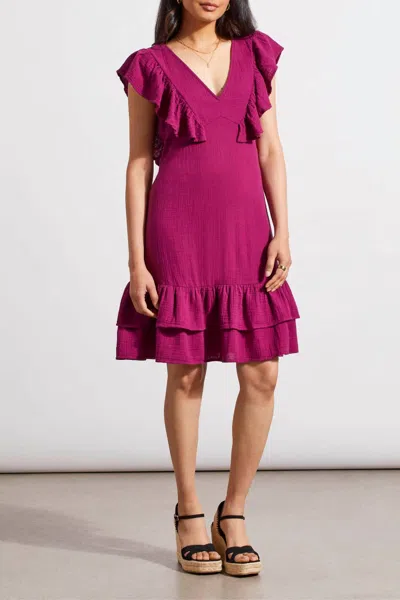 Tribal Frilled Cotton Gauze Fit And Flare Dress In Plum In Pink