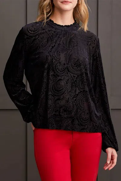 Tribal Flare Top With Ruffle In Black