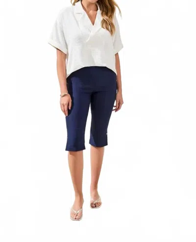 Tribal Flatten It Slim Leg Capris Pants With Snap Vents In Jet Blue In Gray