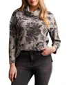 Tribal Cowl Neck Sweater In Cream Grey Melange-black Floral In Grey