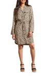 Tribal Floral Print Button Down Dress With Drawstring In Cacti In Brown