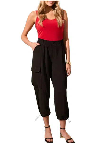 Tribal Flowy Cargo Pant With Bungee Cord In Black