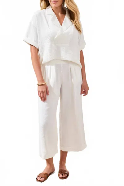 Tribal Flowy Crop Pant With Elastic In Oceanpearl-2533 In White