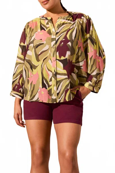 Tribal Flowy Dolman Blouse In Dune Grass In Brown