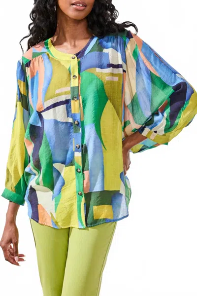 Tribal Flowy Dolman Sleeve Blouse In Mojito-2537 In Multi