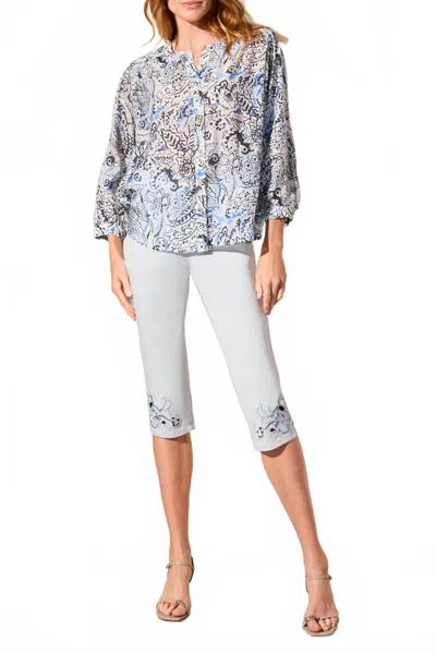 Tribal Flowy Dolman Sleeve Blouse In Scuba Blue In Multi
