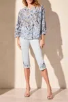 Tribal Flowy Dolman Sleeve Blouse With Self-covered Buttons In Scubablue