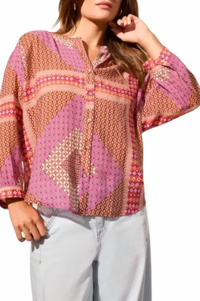 Tribal Flowy Dolman Sleeve Blouse With Self-covering Buttons In Passionfruit In Multi