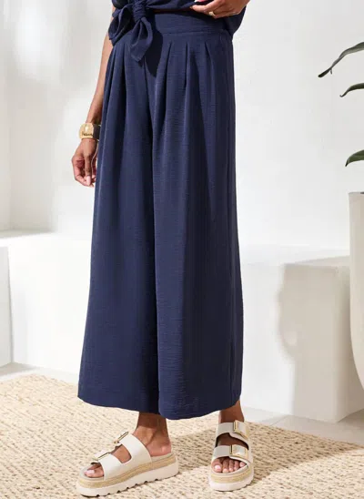 Tribal Flowy Elastic Waist Crop Pant In Nautical In Blue