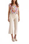 Tribal Flowy High Rise Twill Capri Pant In French Oak In White