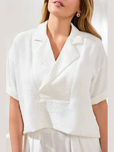 Tribal Flowy Popover Blouse In Ocean Pearl In White