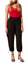 Tribal Flowy Cargo Pant With Bungee Cord In Black In Black