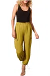 Tribal Flowy Pull-on Cargo Pant With Bungee Cord In Aloe Leaf In Yellow