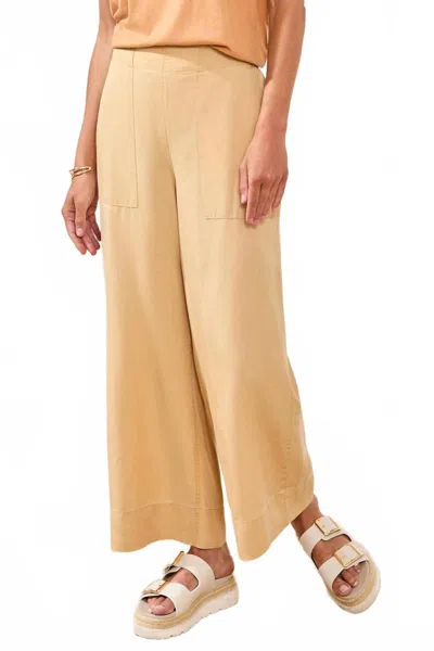 Tribal Flowy Pull On Crop Wide Leg With Pockets Pants In Croissant-2899 In Multi
