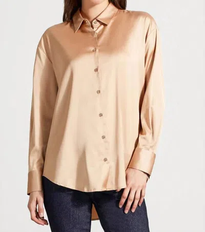 Tribal Flowy Satin Button Shirt In Beige