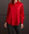 Tribal Flowy Satin Button Shirt In Scarlet In Red