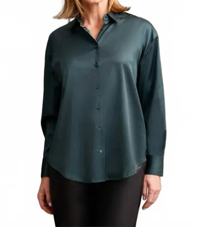 Tribal Flowy Satin Button Up Shirt In Alpine Green