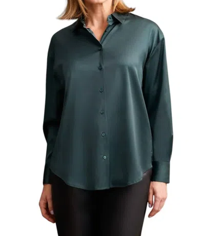 Tribal Flowy Satin Button-up Shirt In Alpine Green In Multi