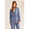 Tribal Flowy Soft Denim Blazer With Belt In Blue