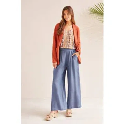 Tribal Flowy Soft Denim Trousers In Blue