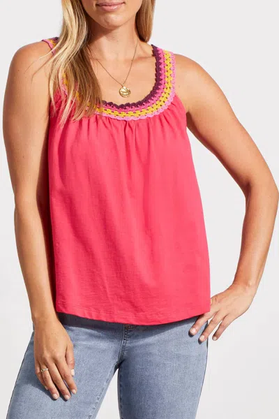Tribal Flowy Tank Top With Crochet Neckline In Fruit Punch In Pink