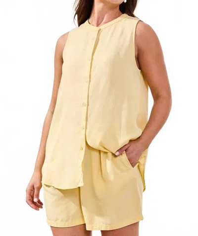 Tribal Flowy Tencel Special Wash Sleeveless Blouse In Lemon Grass In Multi