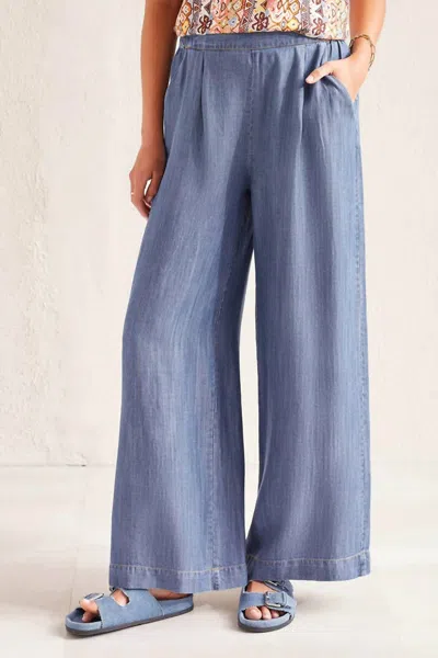 TRIBAL FLOWY WIDE LEG PANTS IN CHAMBRAY