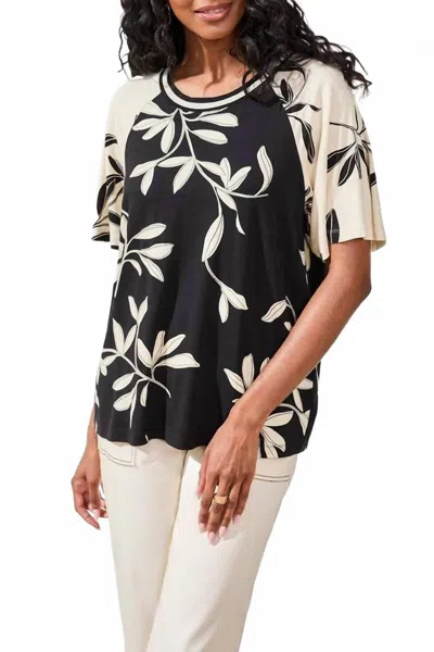 Tribal Flutter Sleeve Crew Neck Combo Top In Onyx In Multi