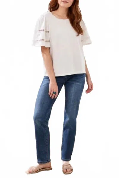 Tribal Flutter Sleeve Crew Neck Top In White