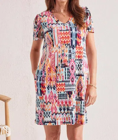 Tribal Flutter Sleeve Dress In Multi