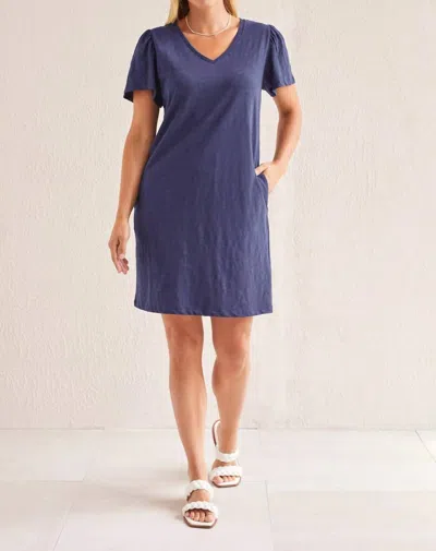 Tribal Flutter Sleeve Dress In Navy