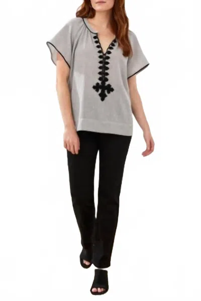 Tribal Flutter Sleeve Embroidered Blouse In Grey In Gray