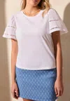 Tribal Flutter Sleeve Top In White In White
