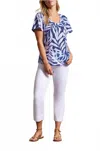 Tribal Flutter Sleeve U-neck Top In Bluestar In Multi