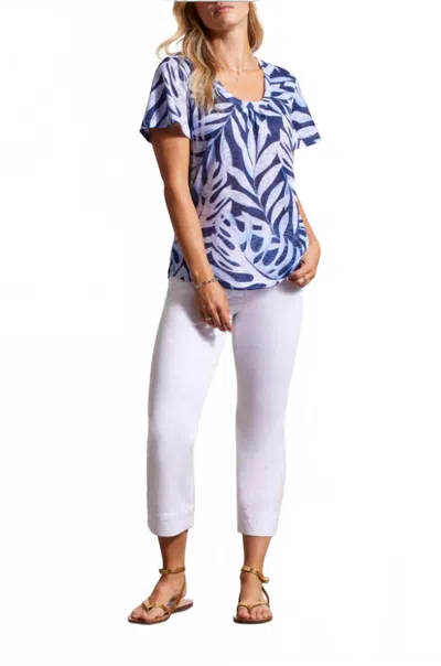 Tribal Flutter Sleeve U-neck Top In Bluestar In Multi